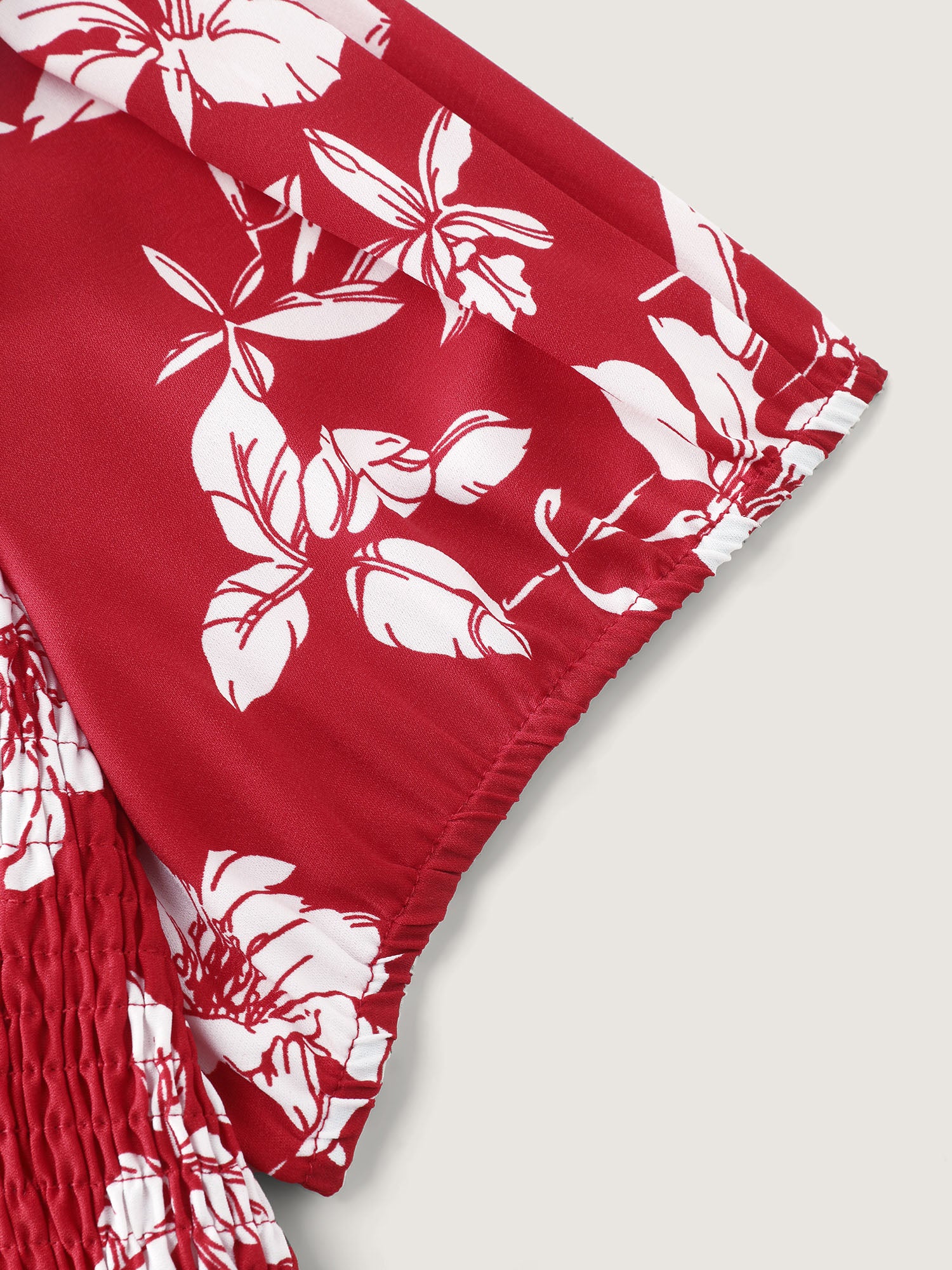 Floral Print Shirred Front Flutter Sleeve Mini Dress