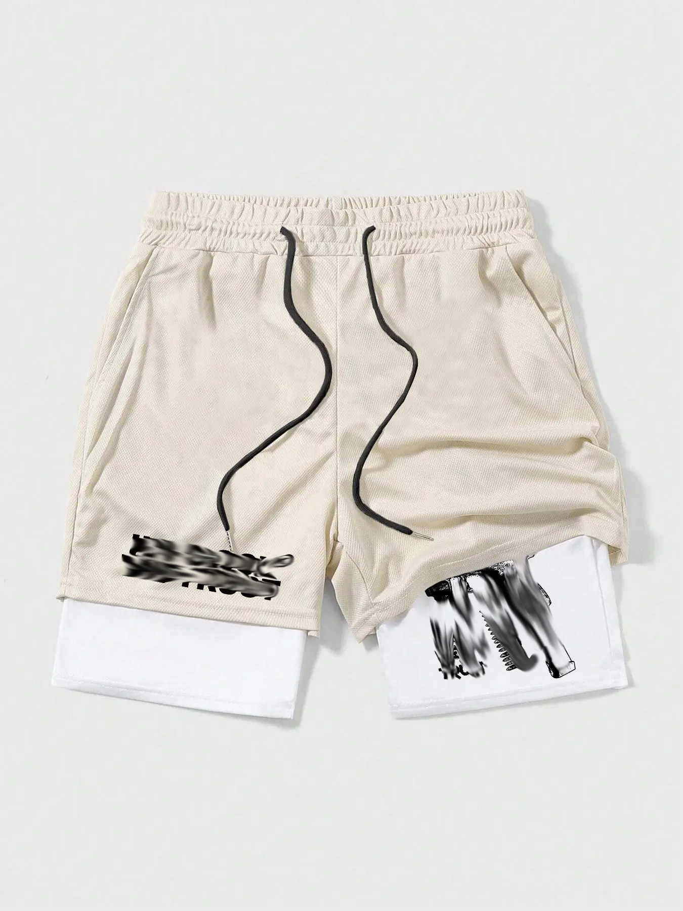 Men's Regular Fit Letter & Gun Print 2 in 1 Drawstring Waist Shorts, Casual Pocket Track Shorts for Summer
