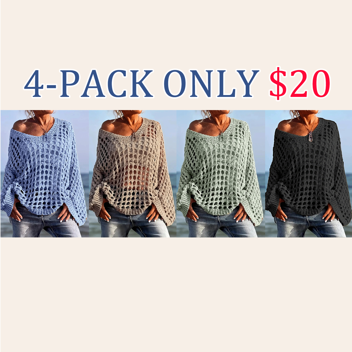 Women’s Casual Loose-Fit V-Neck Knit Top – Hollow Out Design, All-Season Wear