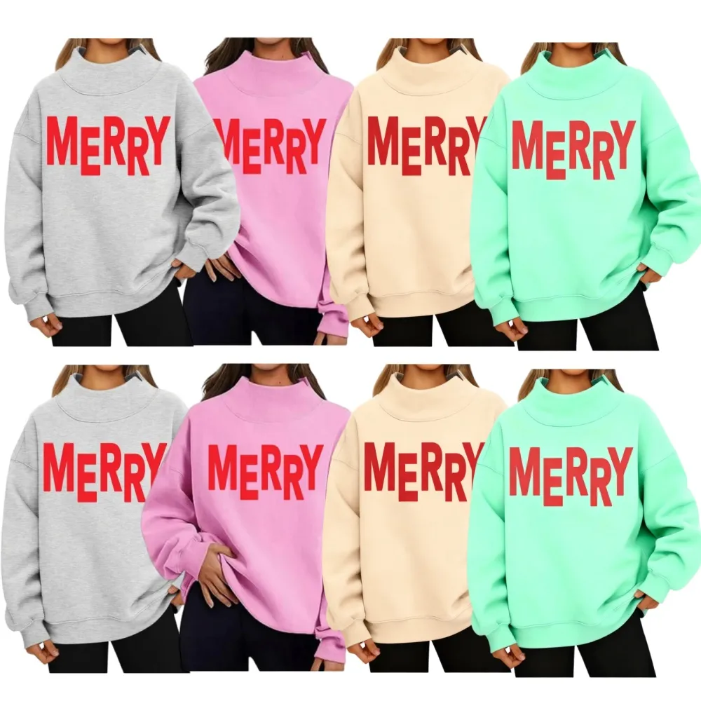 Merry Christmas Puff Print Design Sweatshirt