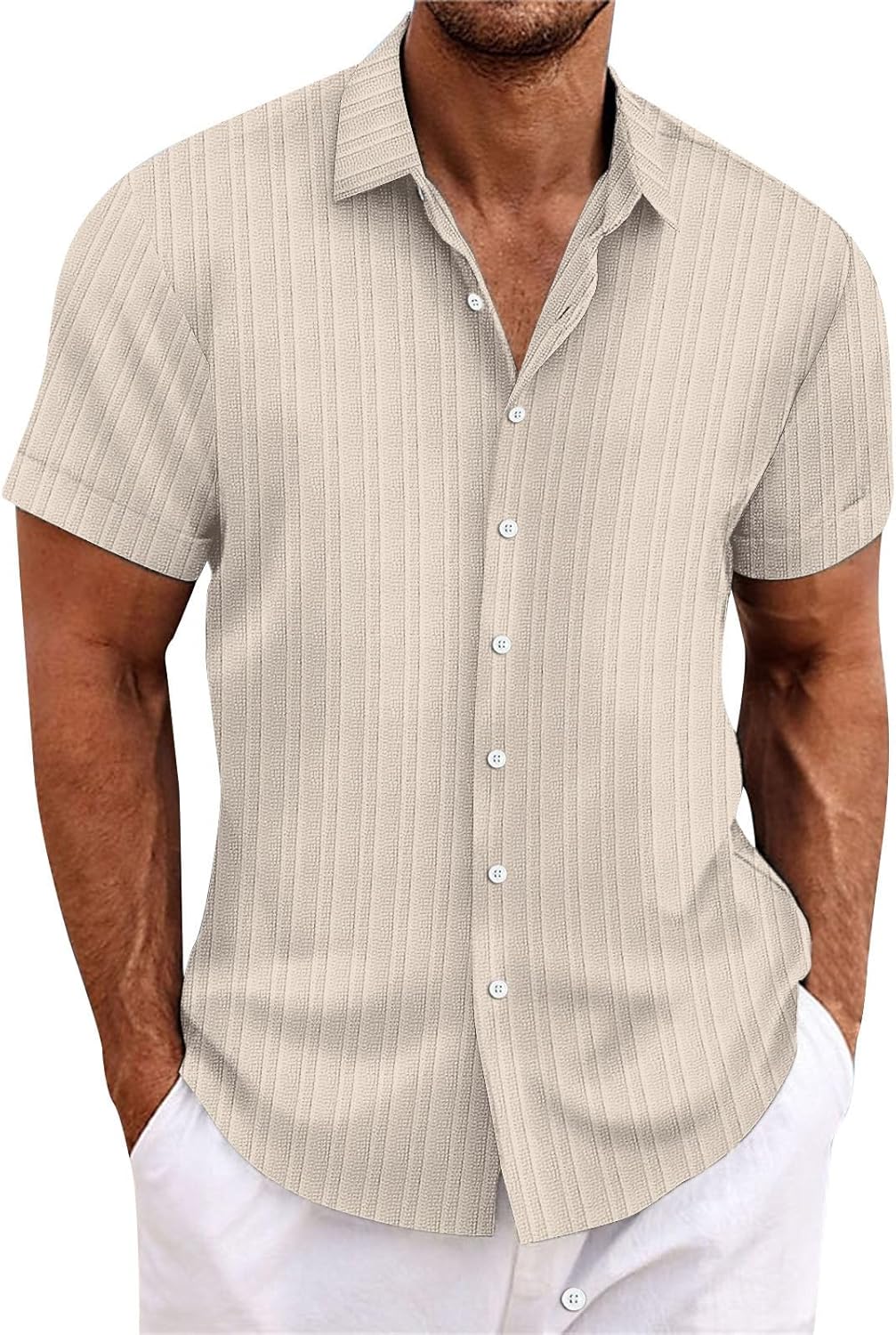 Men's Casual Loose And Comfortable Textured Short-sleeved Shirt