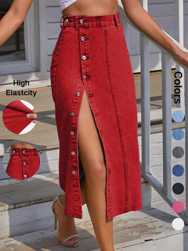 Women's Button Front Denim Skirt