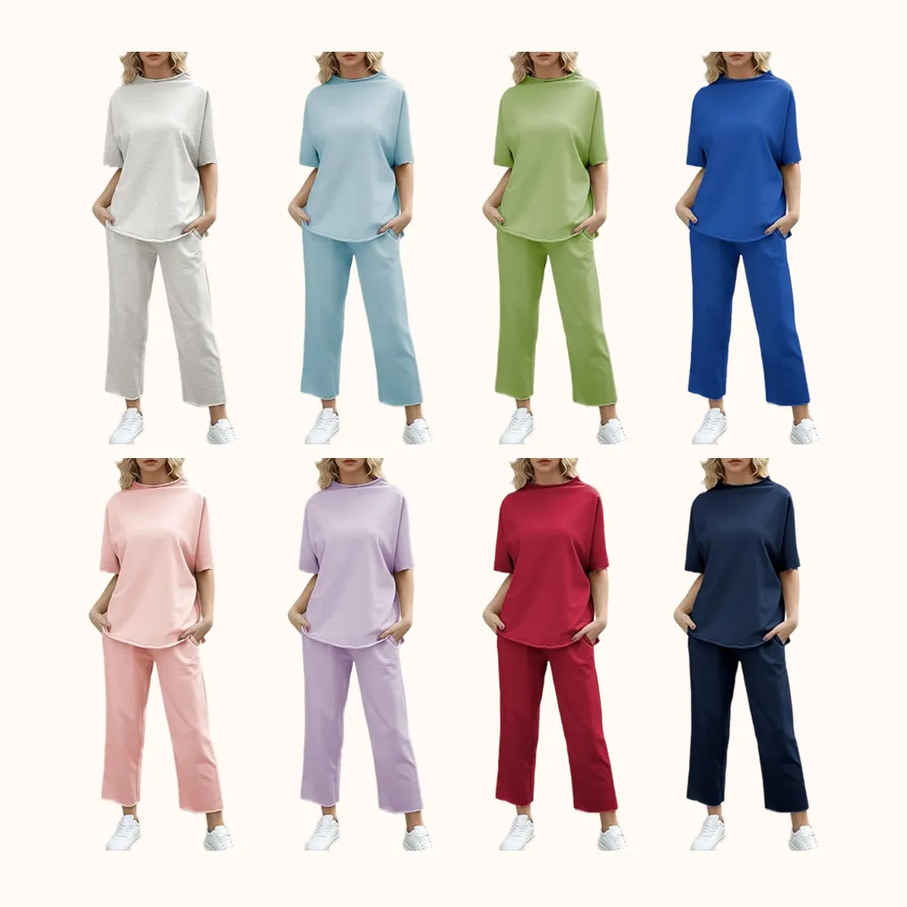 Women's 2 Piece Outfits Lounge Set 3/4 Batwing Sleeve Capelet Crew Neck Pullover Tops Wide Leg Pants