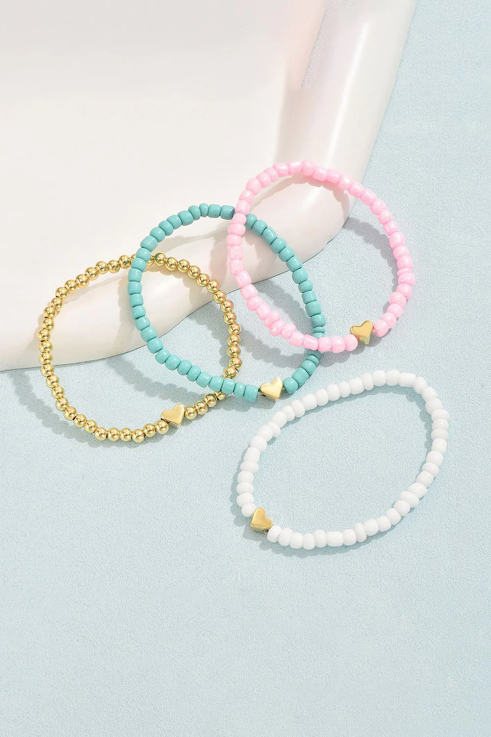 Pink Heart Beaded Multi Layered Bracelet Set