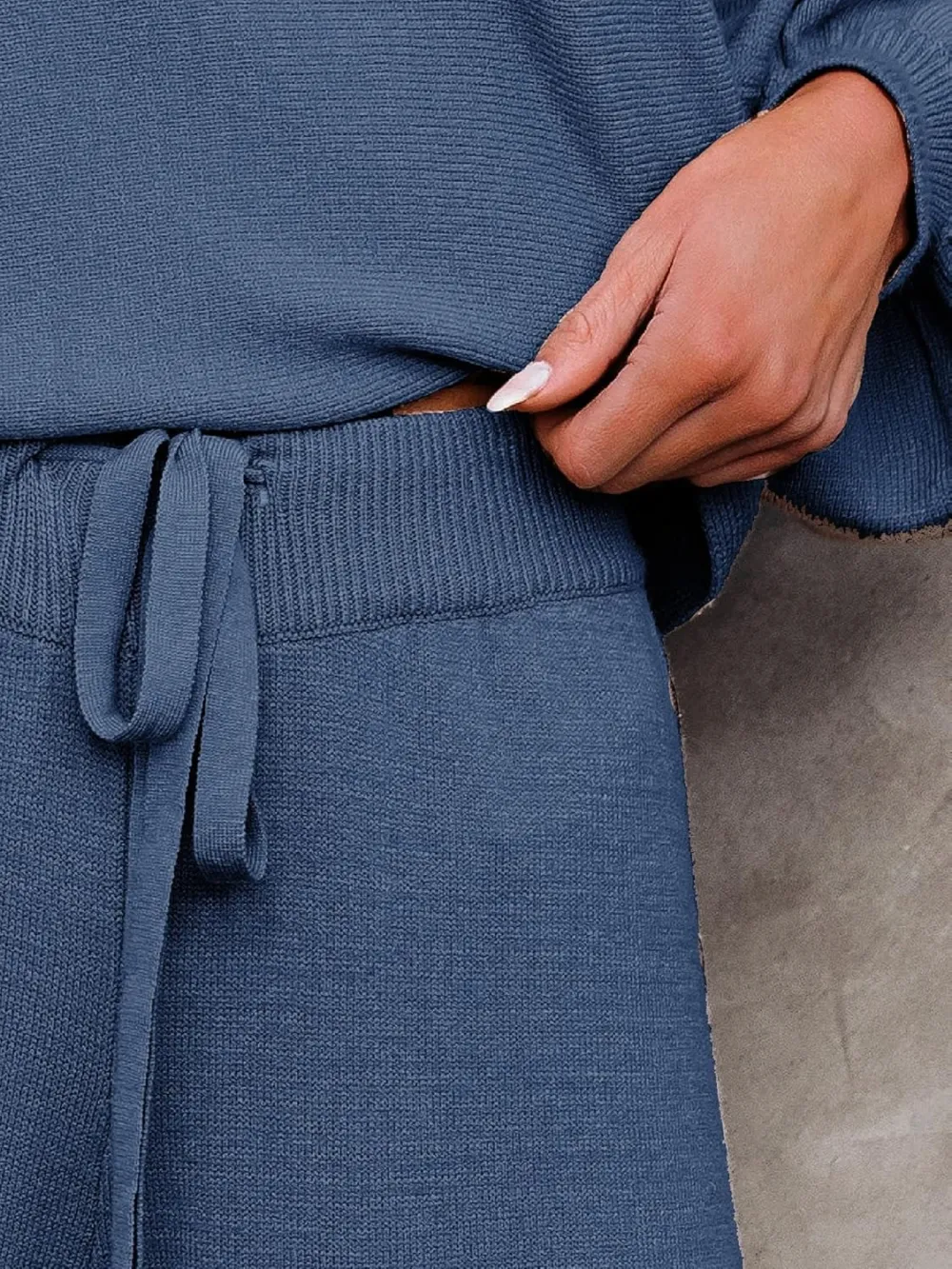 Womens Fall Winter Casual Solid Knitted 2 Piece Sets Long Sleeve Hoodie