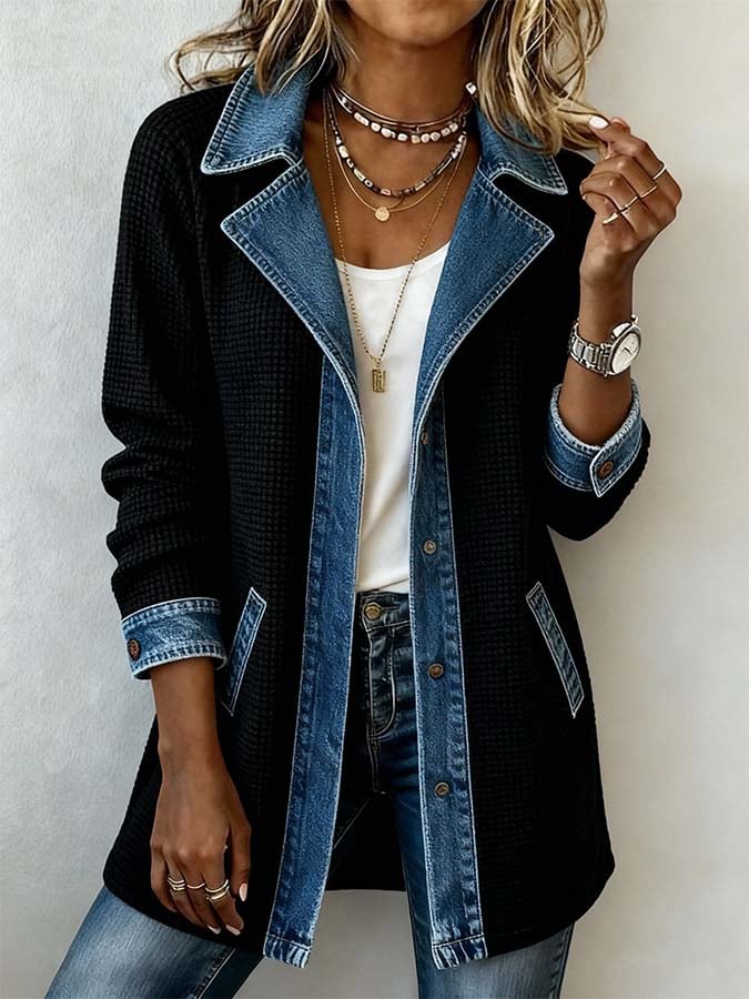Women'S Casual Contrast Color Stitching Jacket