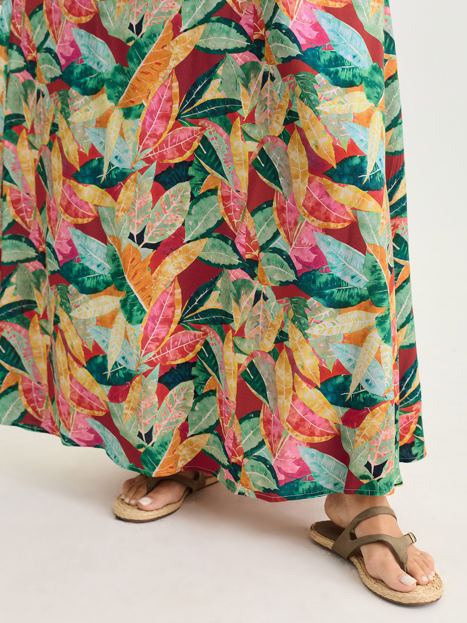 Supersoft Multi-Color Floral Print Shirred Waist Midi Dress