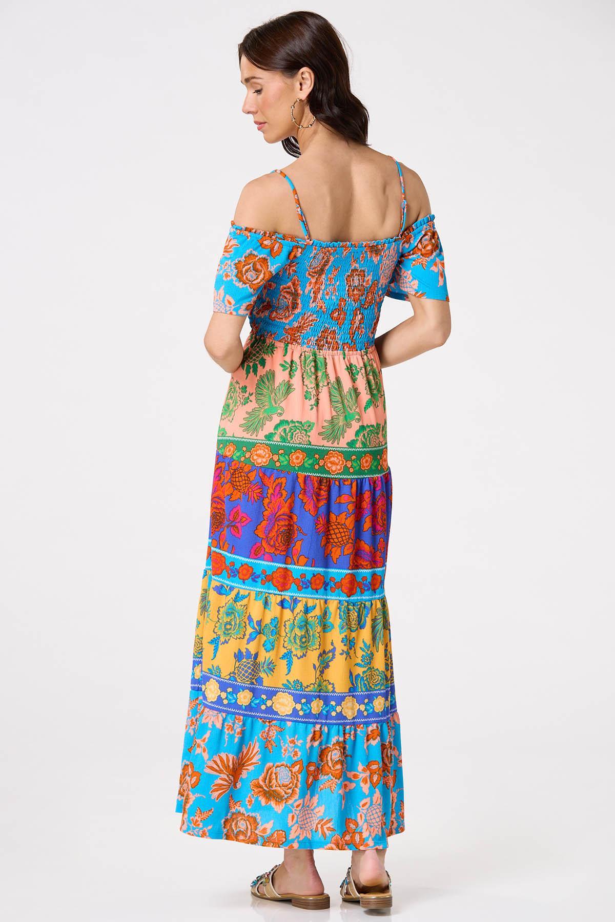 Floral Color Block Maxi Dress