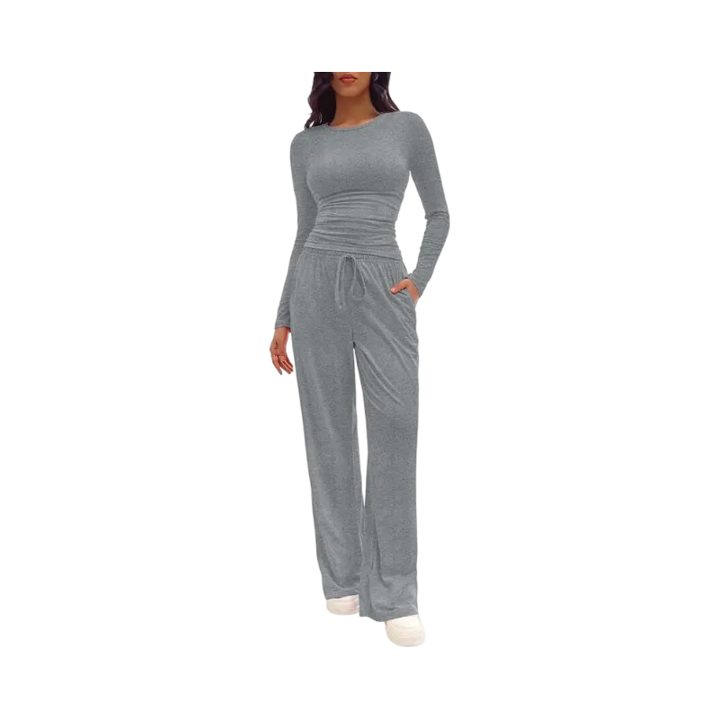 Women's Solid Ruched Drawstring Loungewear Set