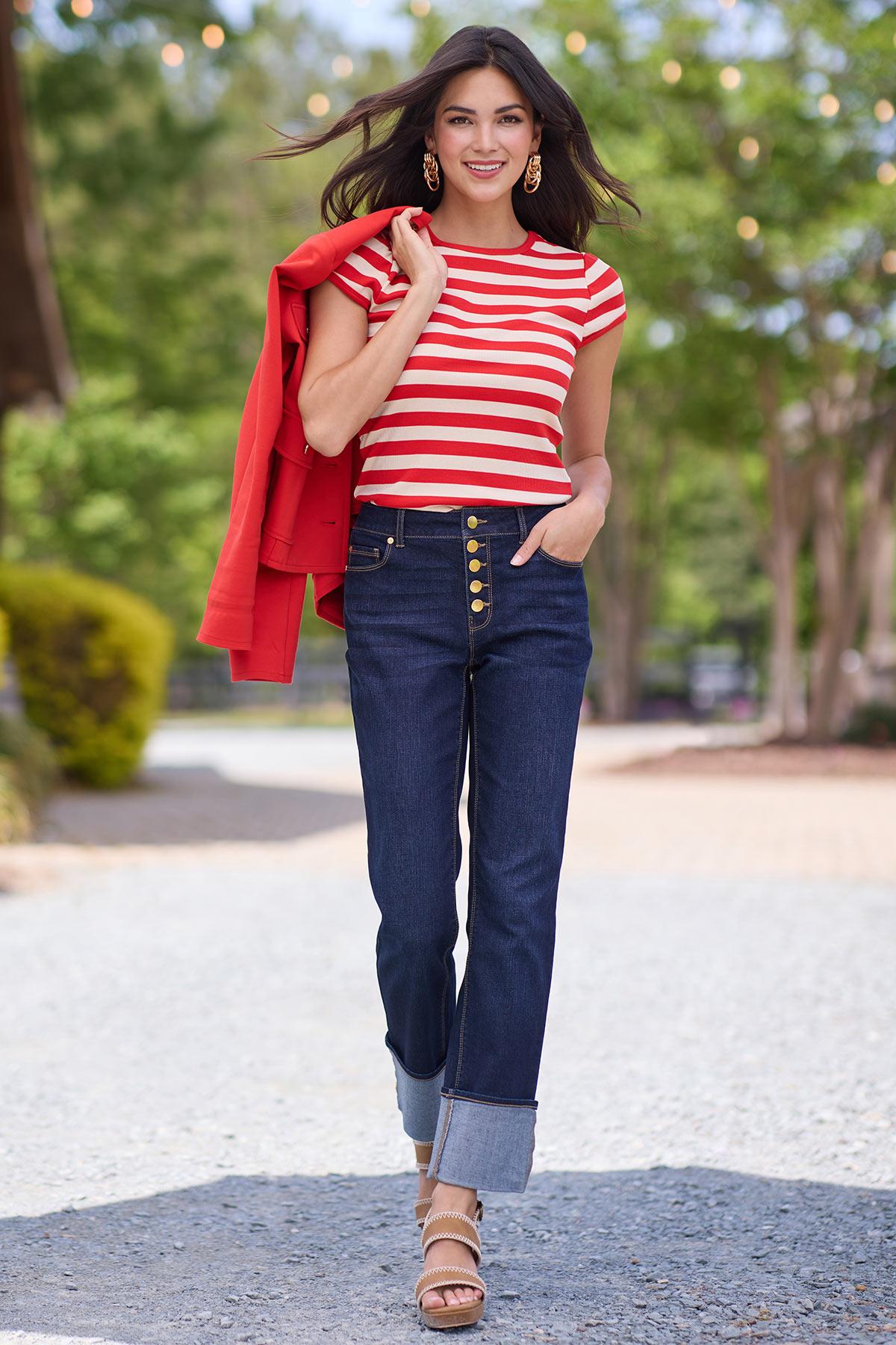Button Fly Cuffed Hem Jeans