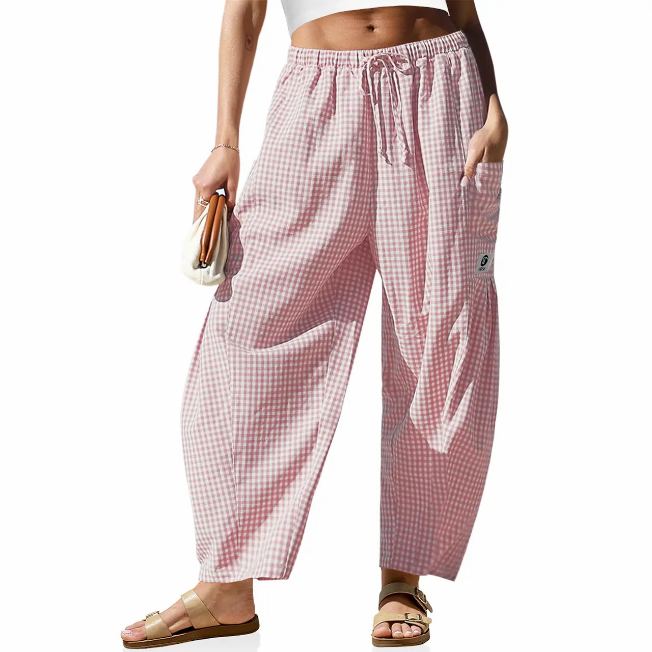 Gingham Wide Leg Harem Pants for Women