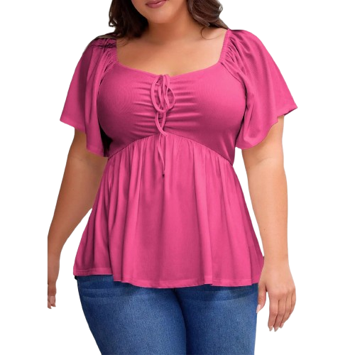 Women Plus Size Sweetheart Neck Short Sleeve Shirred Peplum Blouse Tops Shirts(1X-5X)