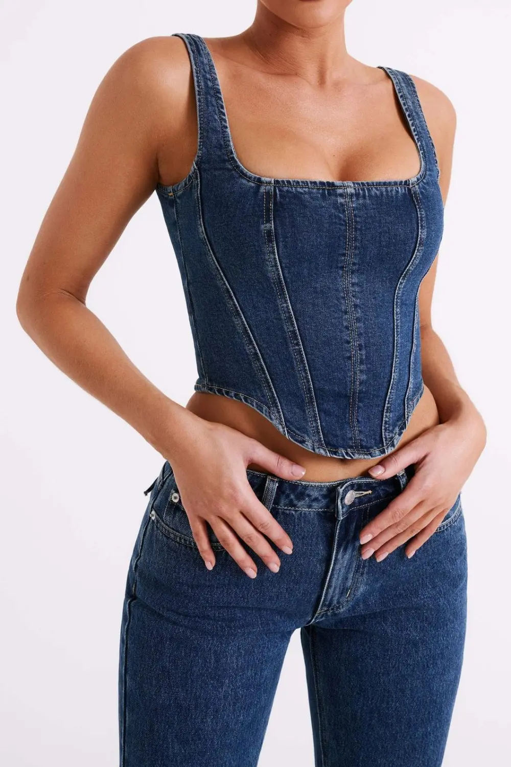 Denim Lace Up Corset