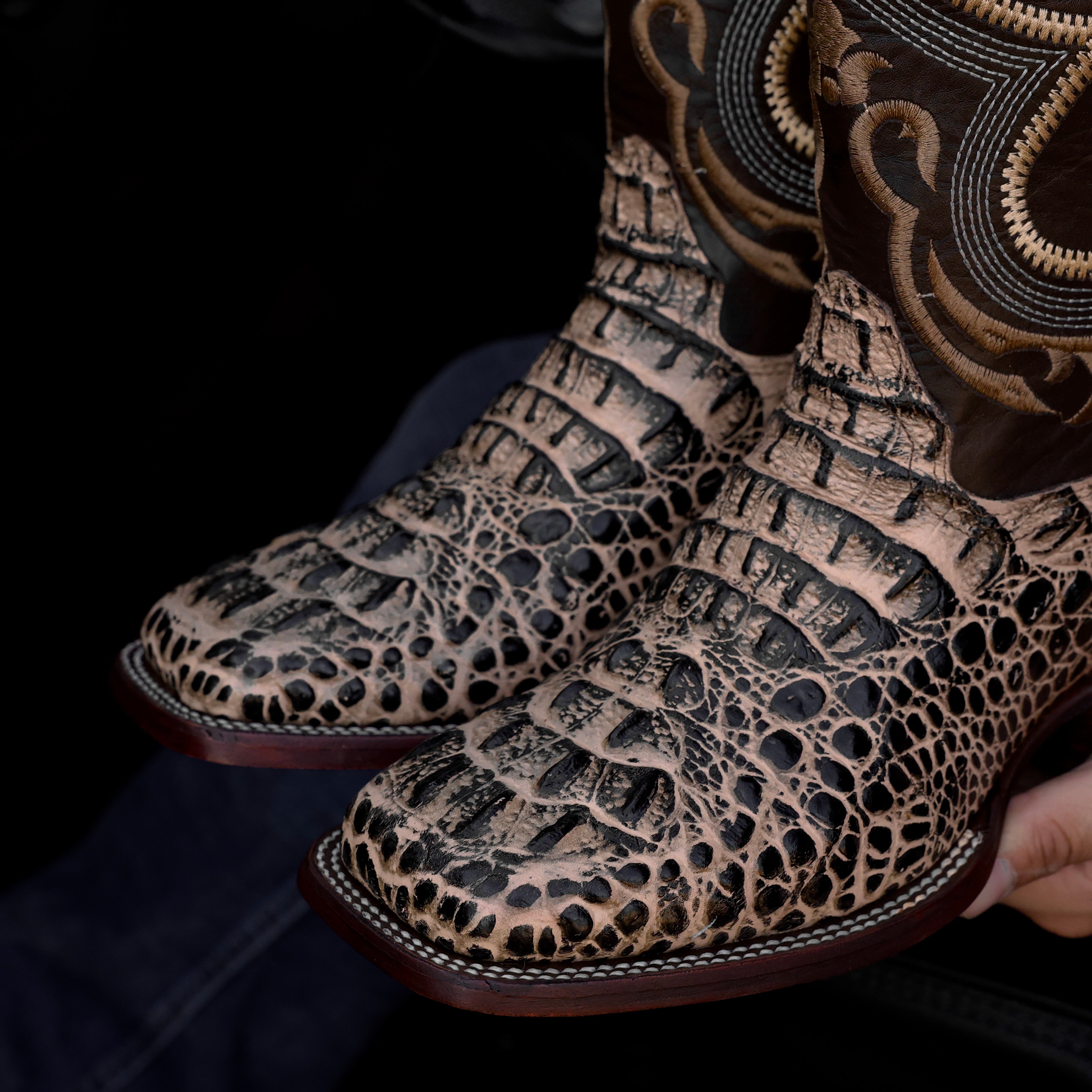 Orix Caiman Neck Leather Boots- Square Toe