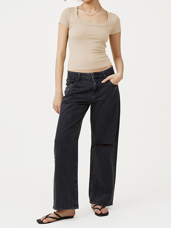 Solid Color Short Sleeves Skinny Square-neck T-Shirts Tops