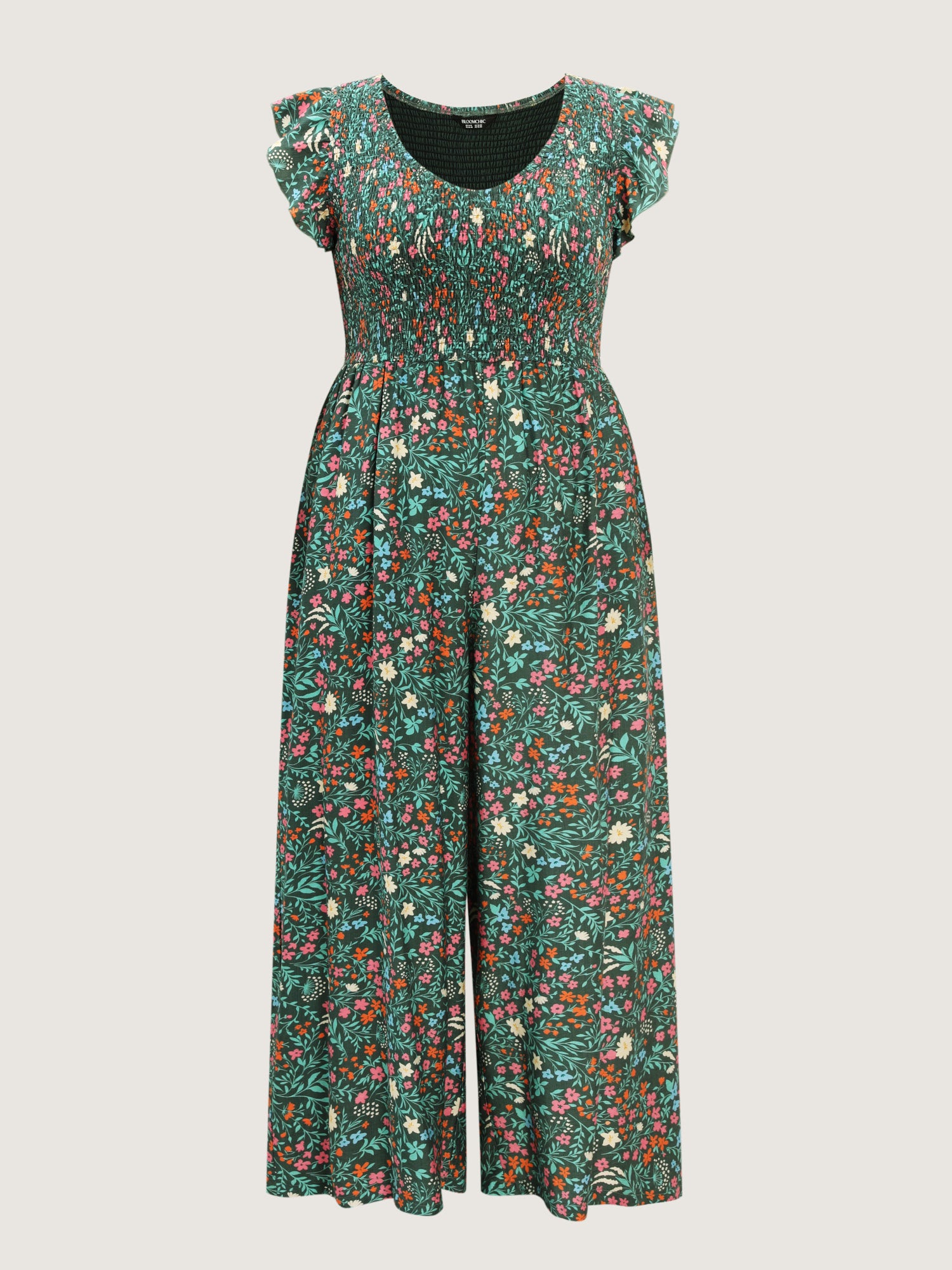 Breezy Floral Print Flutter Sleeve Jumpsuit