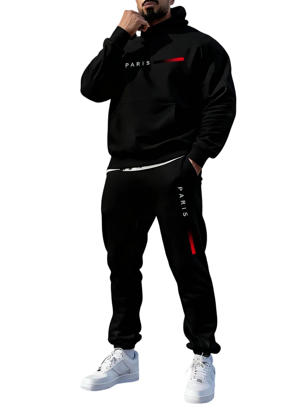 Men's Paris Letter Printed Hoodie Set - Fall & Winter Casual