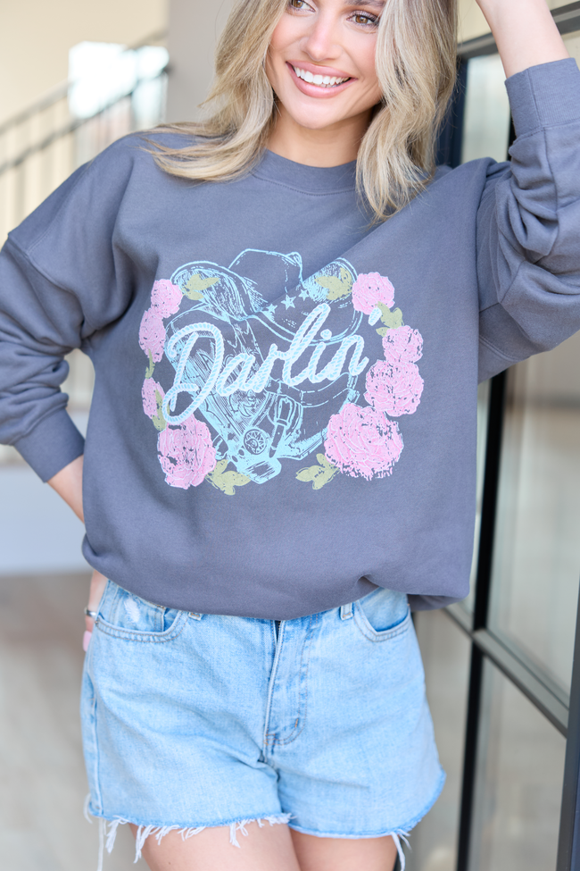 Darlin' Vintage Rose Dark Grey Graphic Sweatshirt