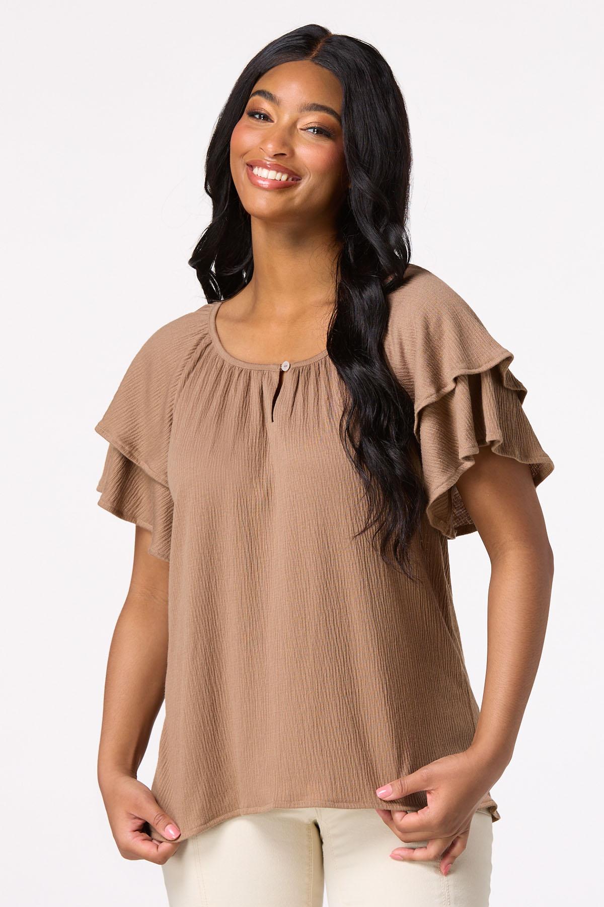 Gauze Double Flutter Sleeve Top