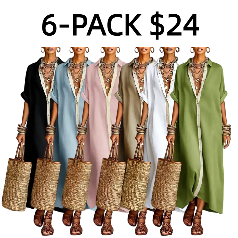 Boho Oversized Shirt Dress - Perfect for Beach, Vacation & Brunch! Contrast Trim Button Down Casual Loose Dress