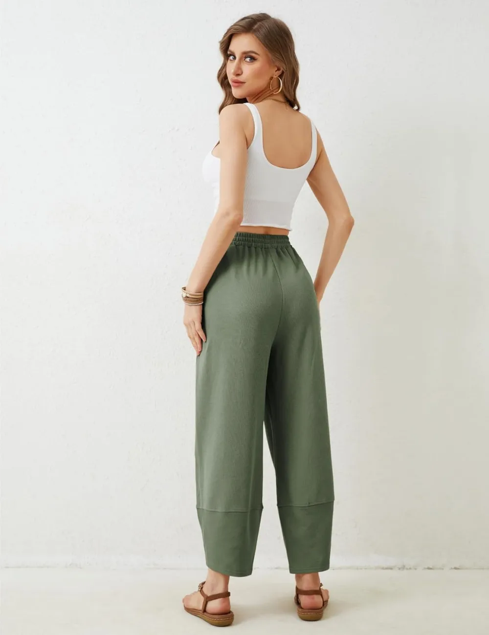 Women's Wide Leg Harem Pants Casual Palazzo Pants with Pockets High Waist Relaxed Fit
