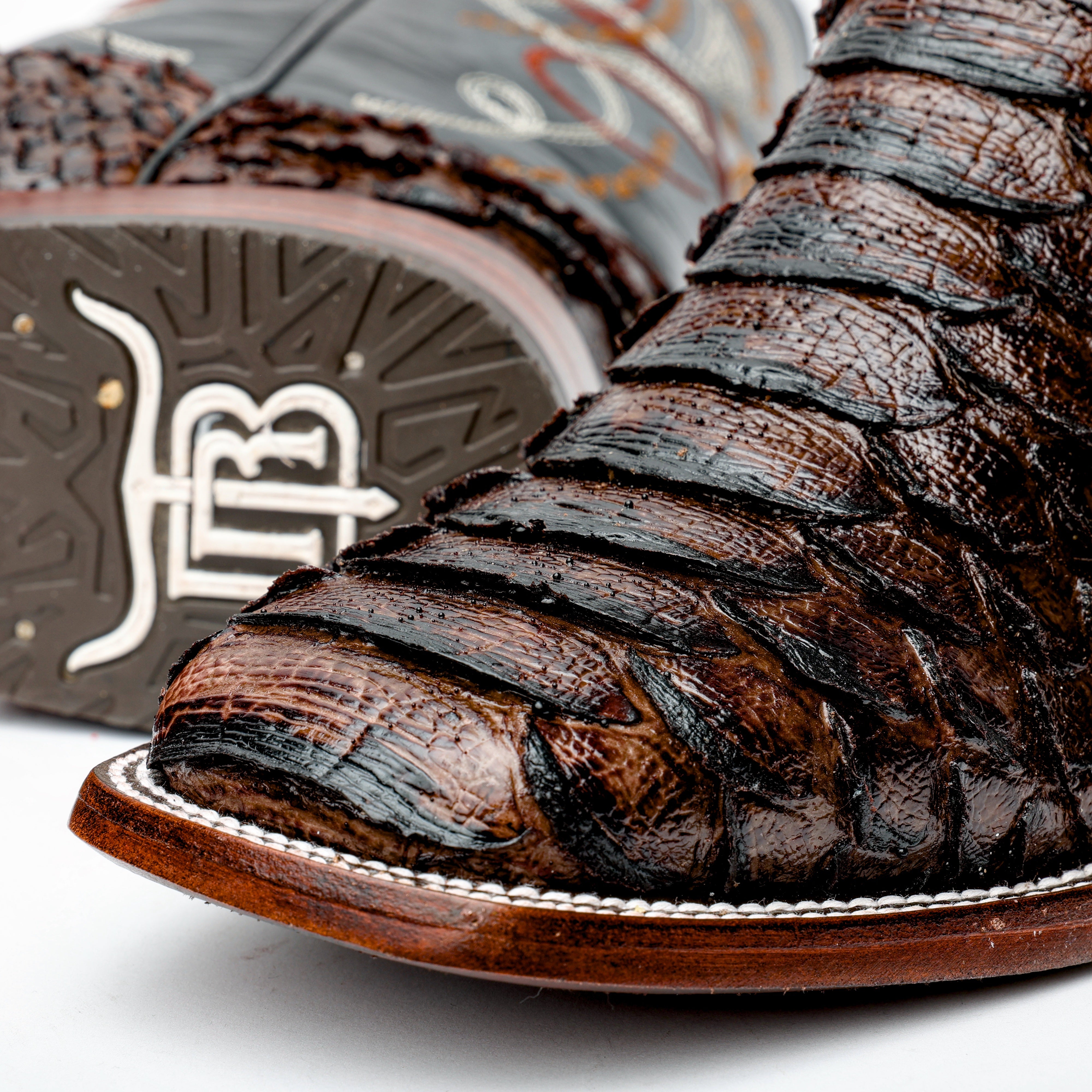 Brown Jumbo Python Leather Boots - Square Toe