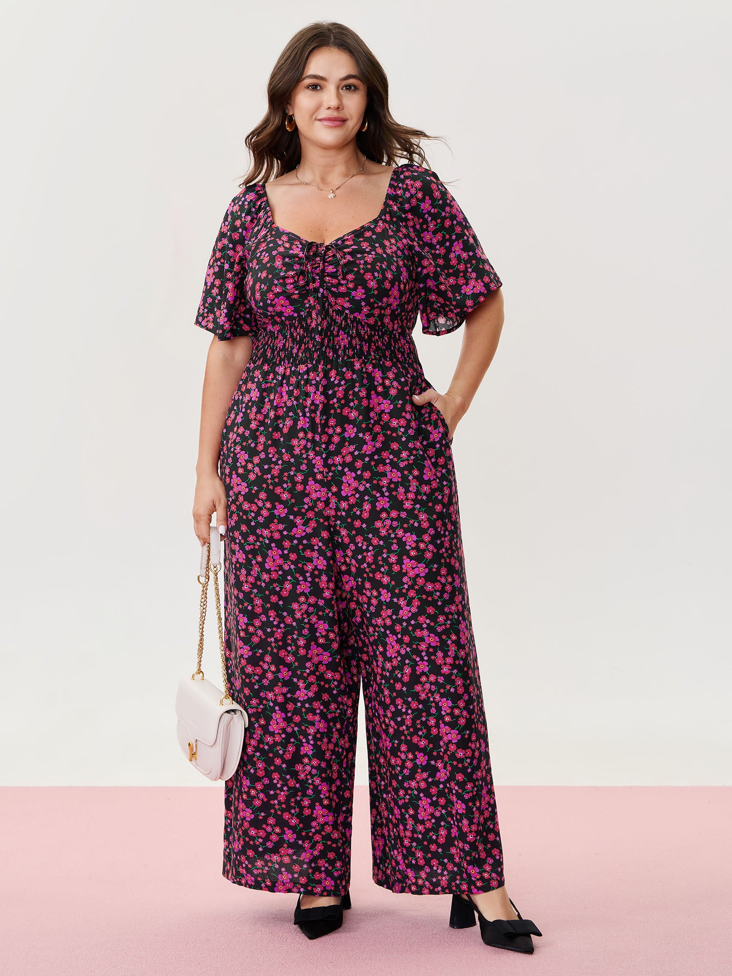 Floral Romance Shirred Waist Jumpsuit