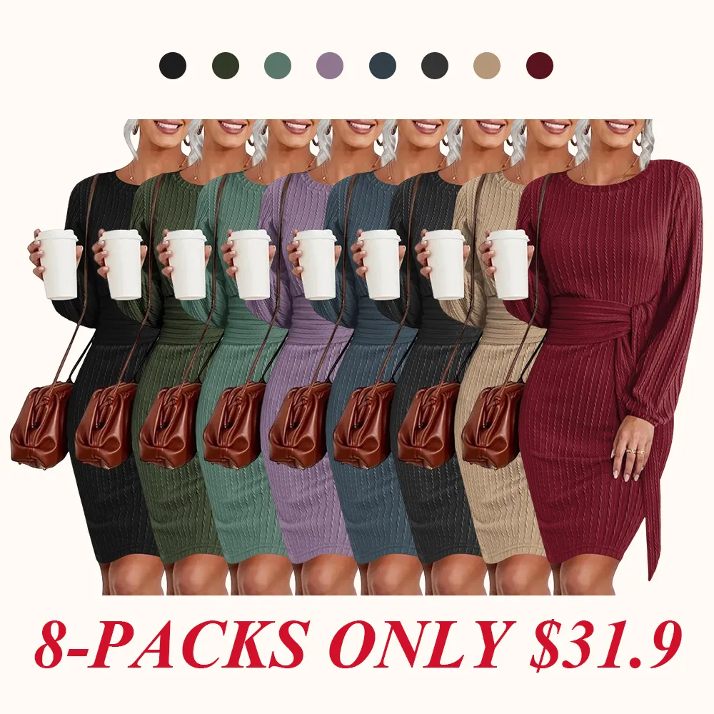 Women's Elegant Knit Dress Long Lantern Sleeve