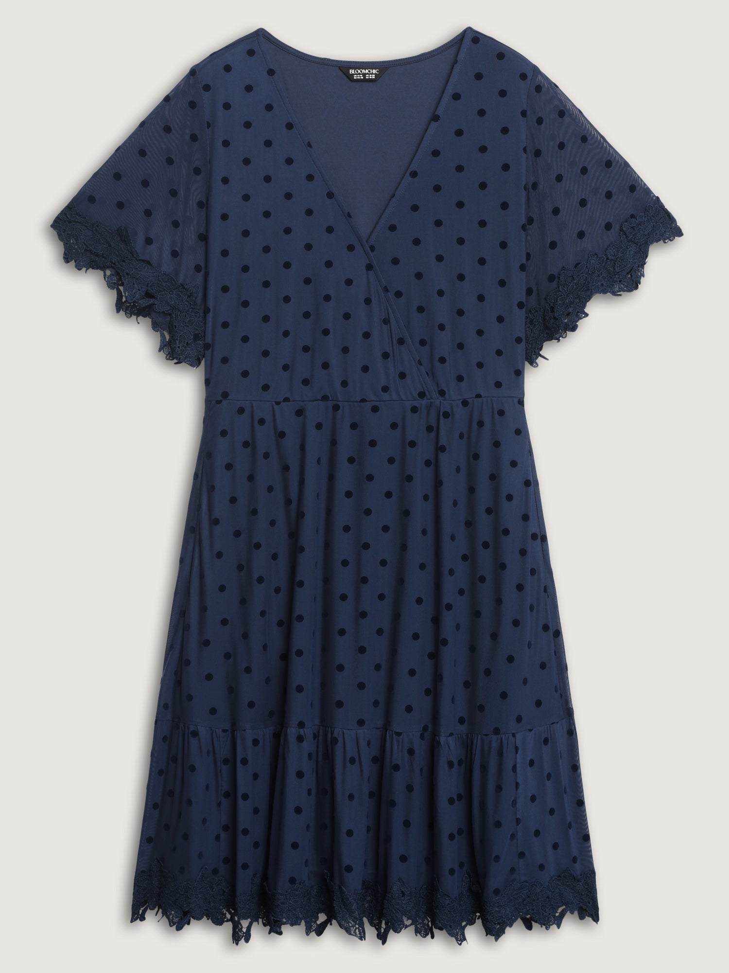 Polka Dot Textured Lace Trim Mini Dress