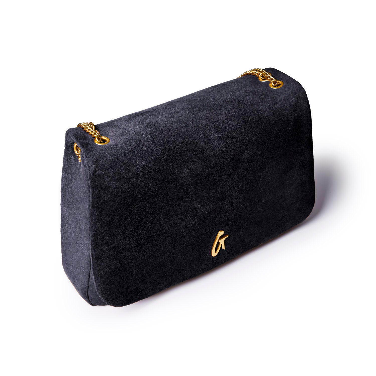 LARGE SUEDE FLAP BAG - BLACK