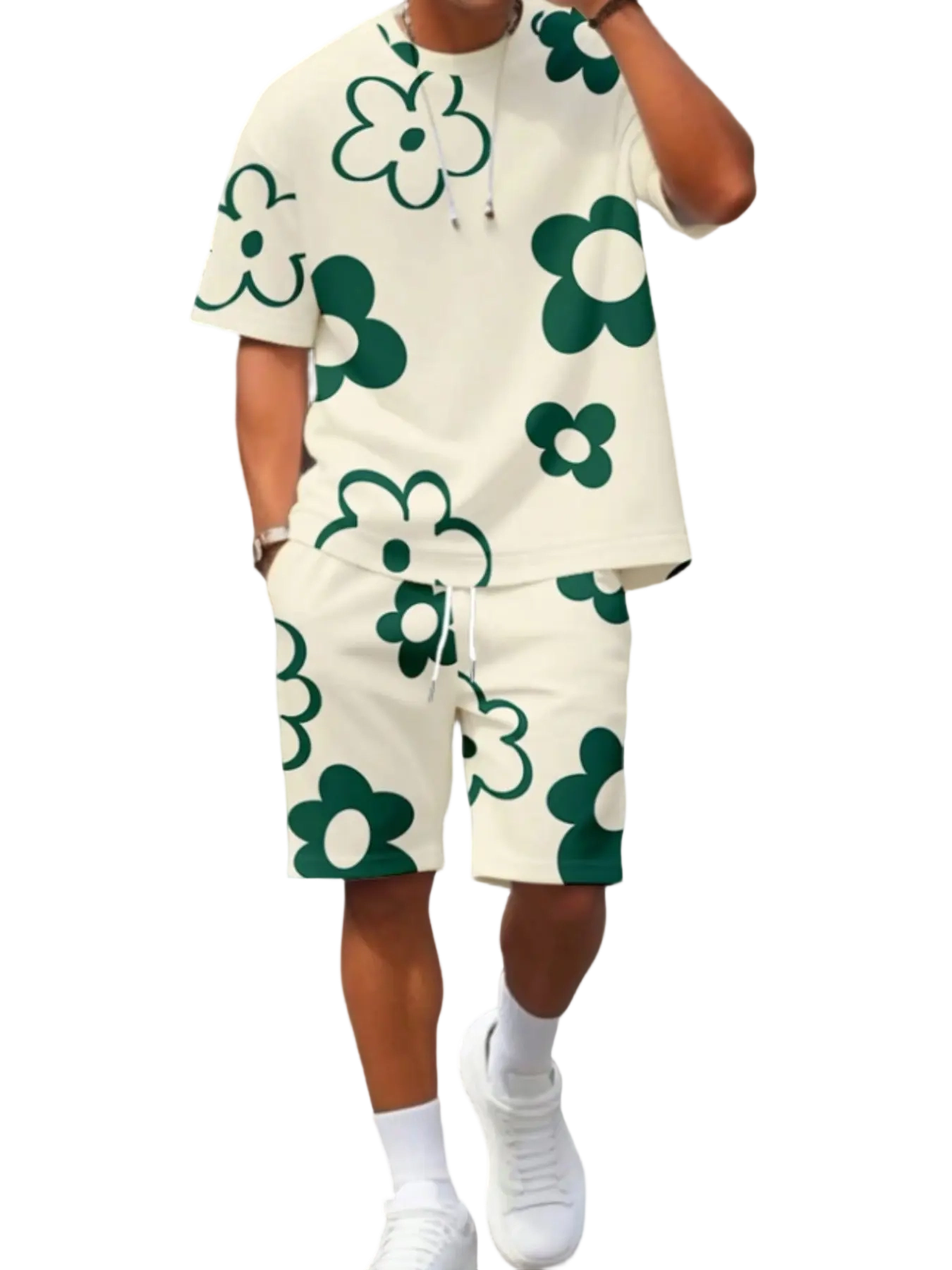 Men's 3D Printed Short Sleeve Top and Shorts Two-Piece Set, Casual Fitted Design, All over Print, Summer Fashion