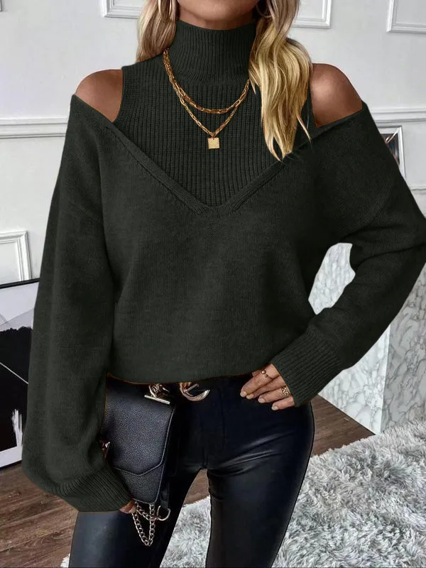 Women's Plain Cut Out High Neck Sweater