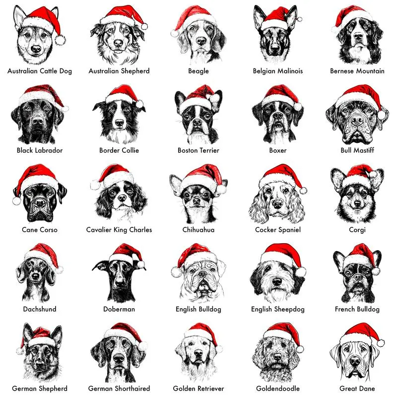 50 Dog Breeds Santa Hat Gildan Christmas Unisex Pullover