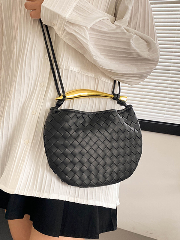 Geometric Split-Joint Woven Zipper Handbags Bags