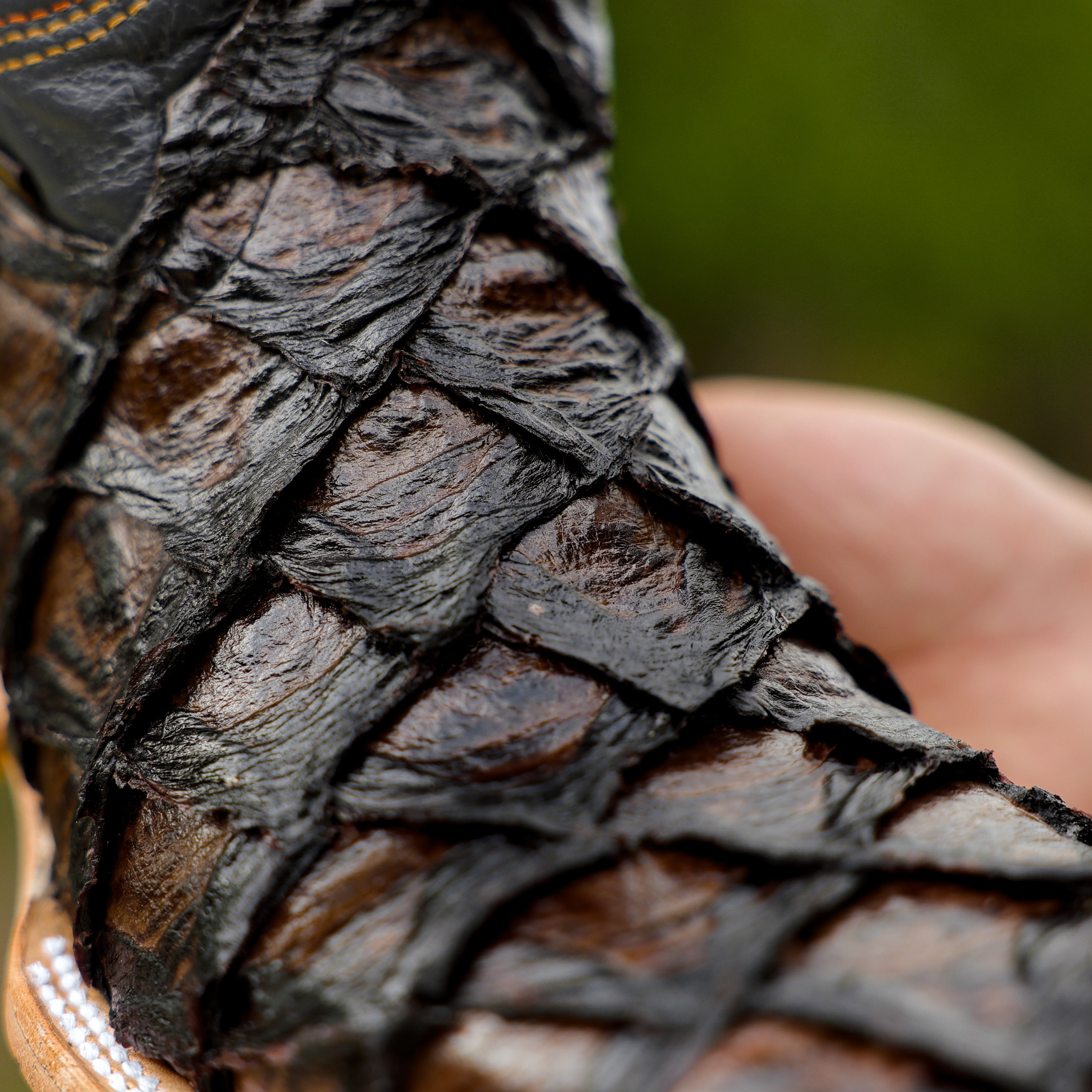 Brown Jumbo Pirarucu Leather Boots - Square Toe