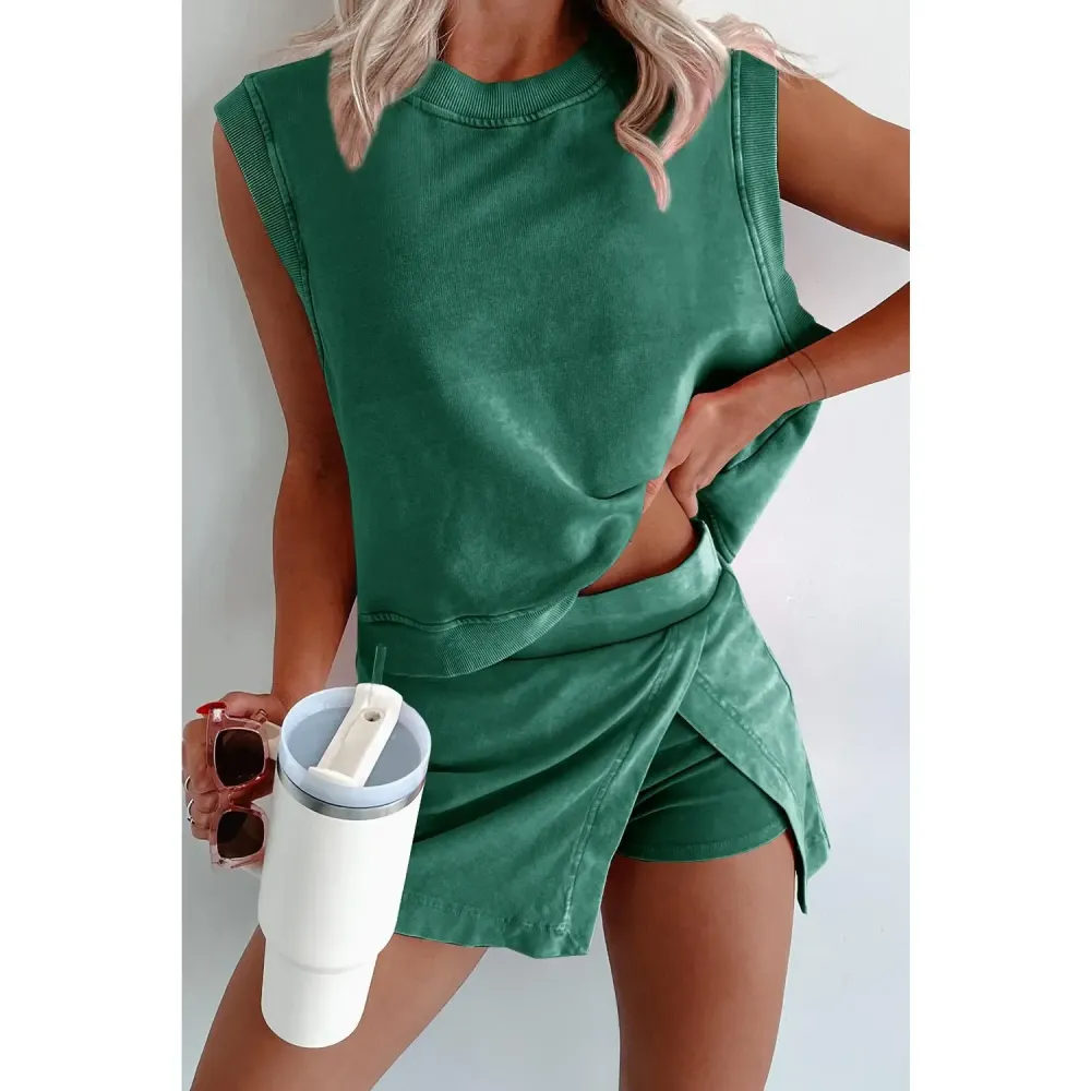 Summer Sets Women 2 Piece Outfits Shorts Tank Top and Casual Skort Lined Split Athletic Skirt Set