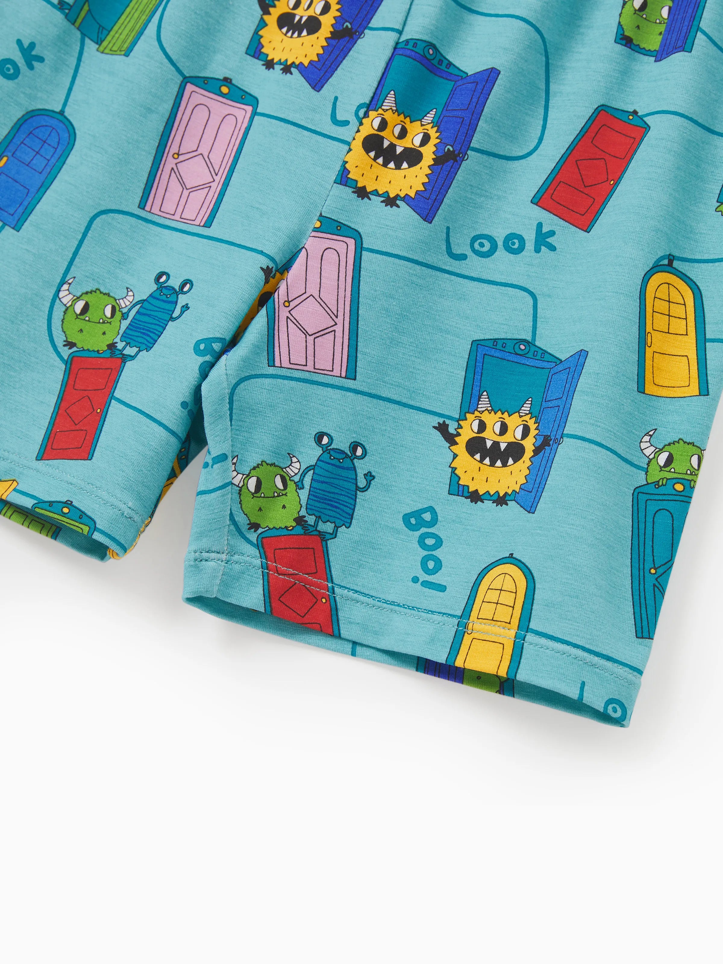 Bamboo Family Pajamas Cartoon Print Short-sleeve Matching Pajama set ( Snug-Fitting for Children ) Green