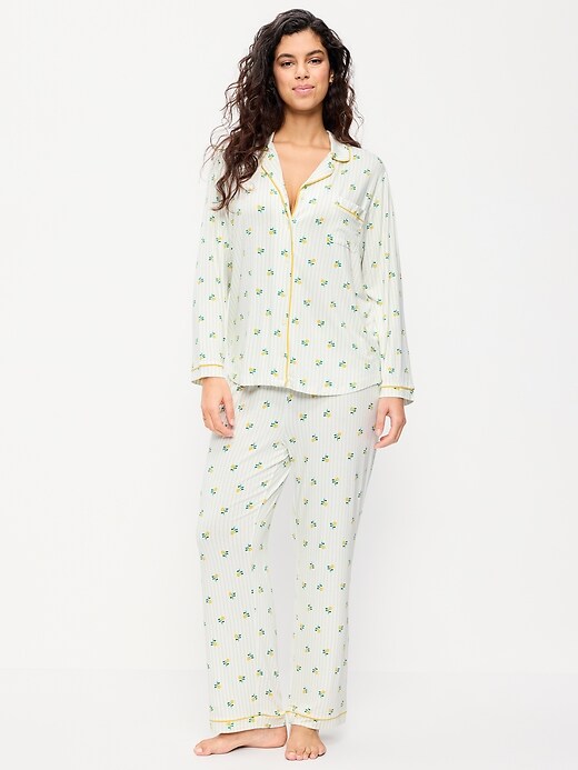Sunday Sleep Knit Jersey Pant Set Yellow Floral