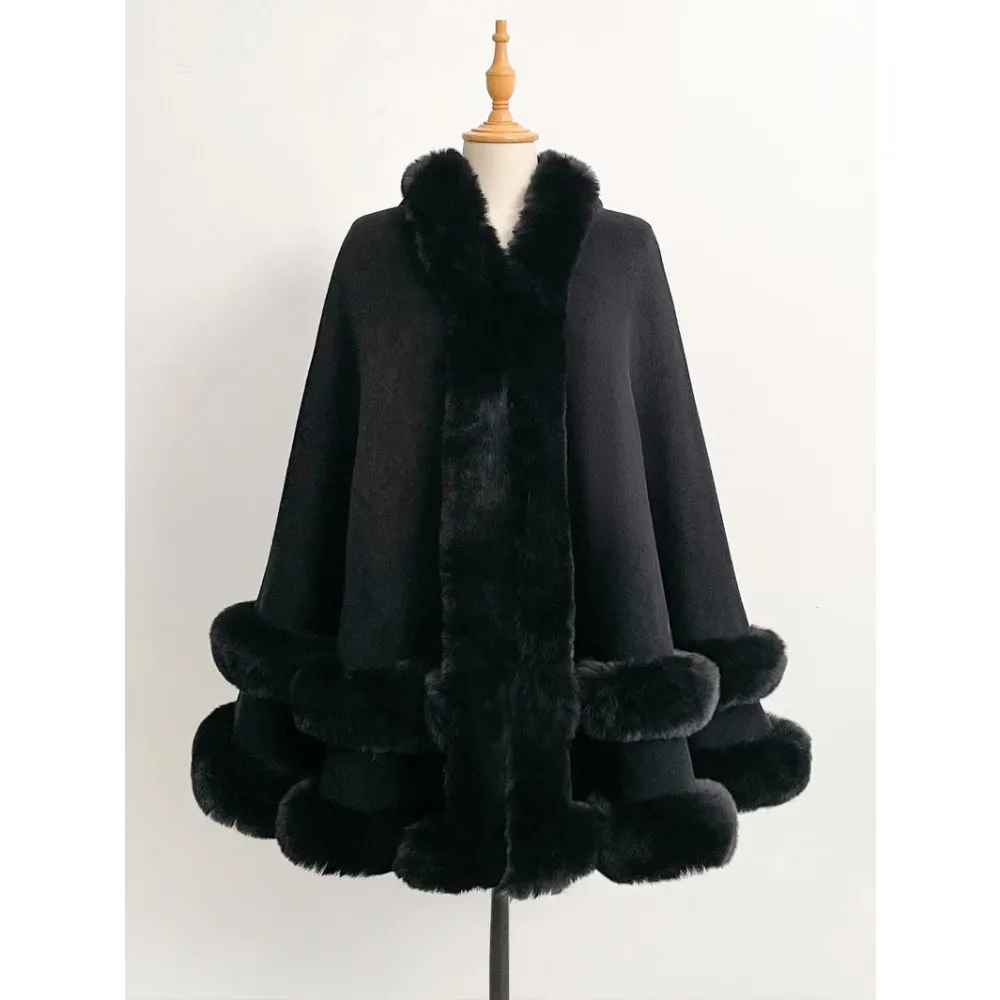 Luxury Faux Fur Hooded Cape Shawl