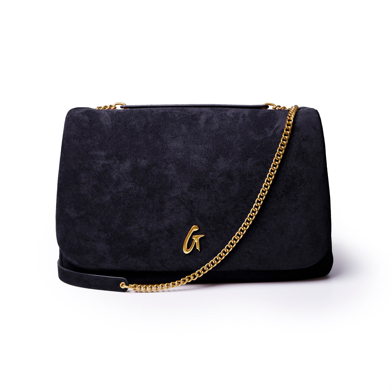LARGE SUEDE FLAP BAG - BLACK