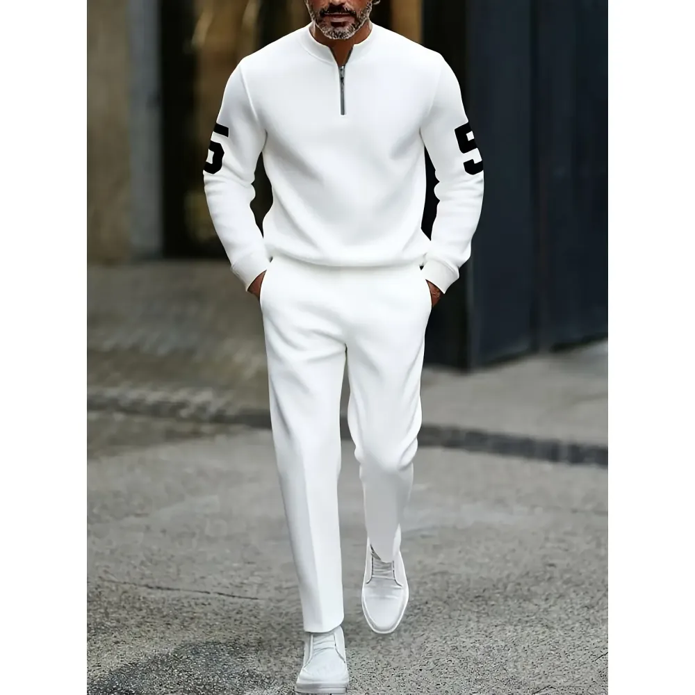 Fashion Stand up Collar Half Zipper Geometric Casual Simple Men's Set