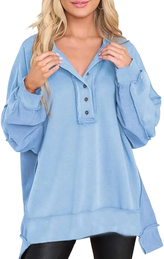 Women's loose-fitting casual long-sleeved button-up pullover shirt