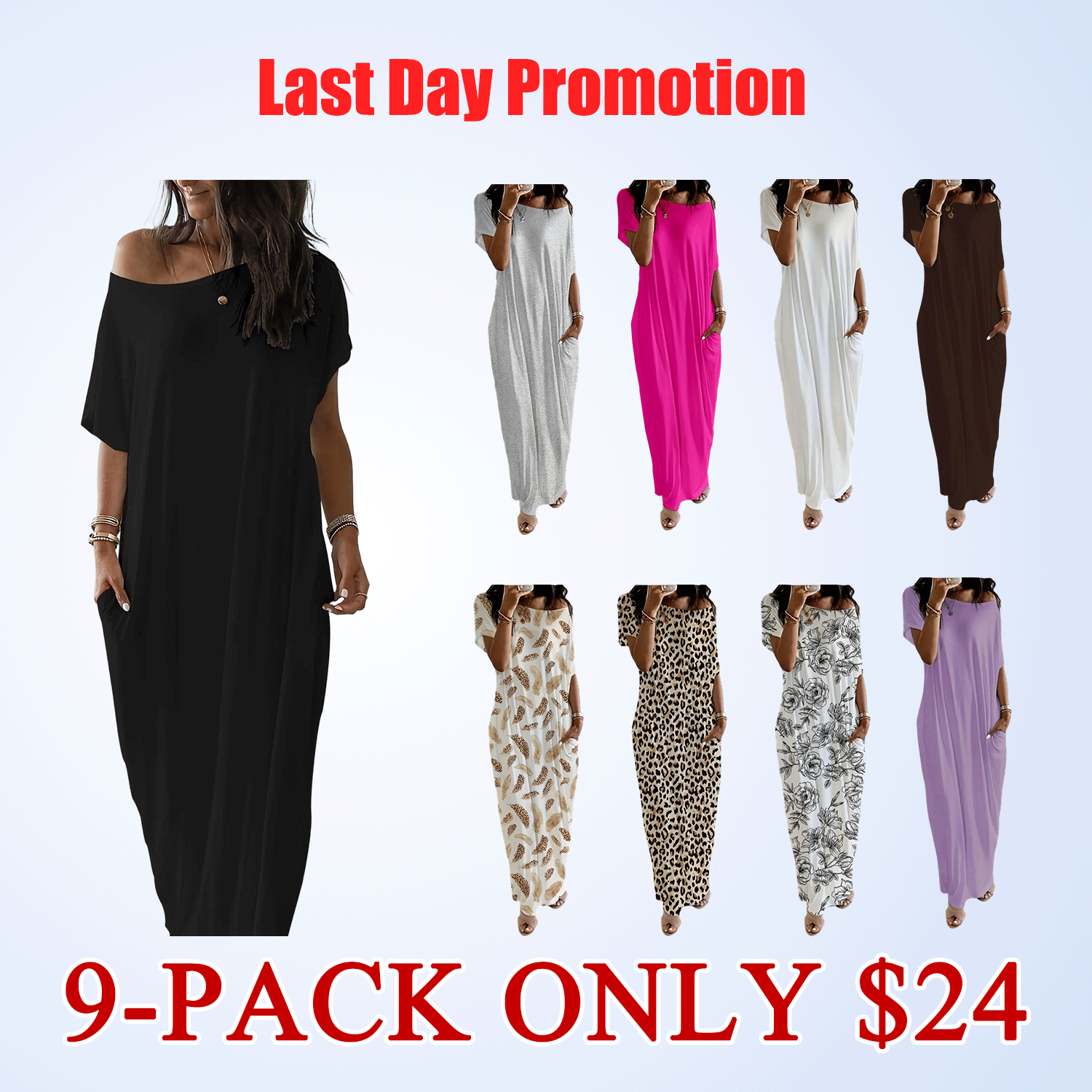 Women’s Relaxed Batwing Maxi Lounge Dress with Pockets