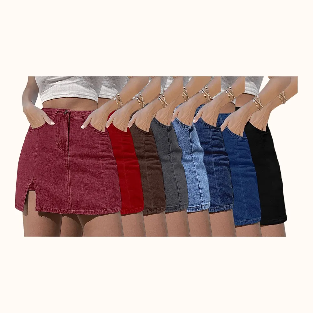 Skorts Skirts for Women Denim Mini Casual Oversize Skirt Side Slit with High Waisted Jean Shorts Stretchy