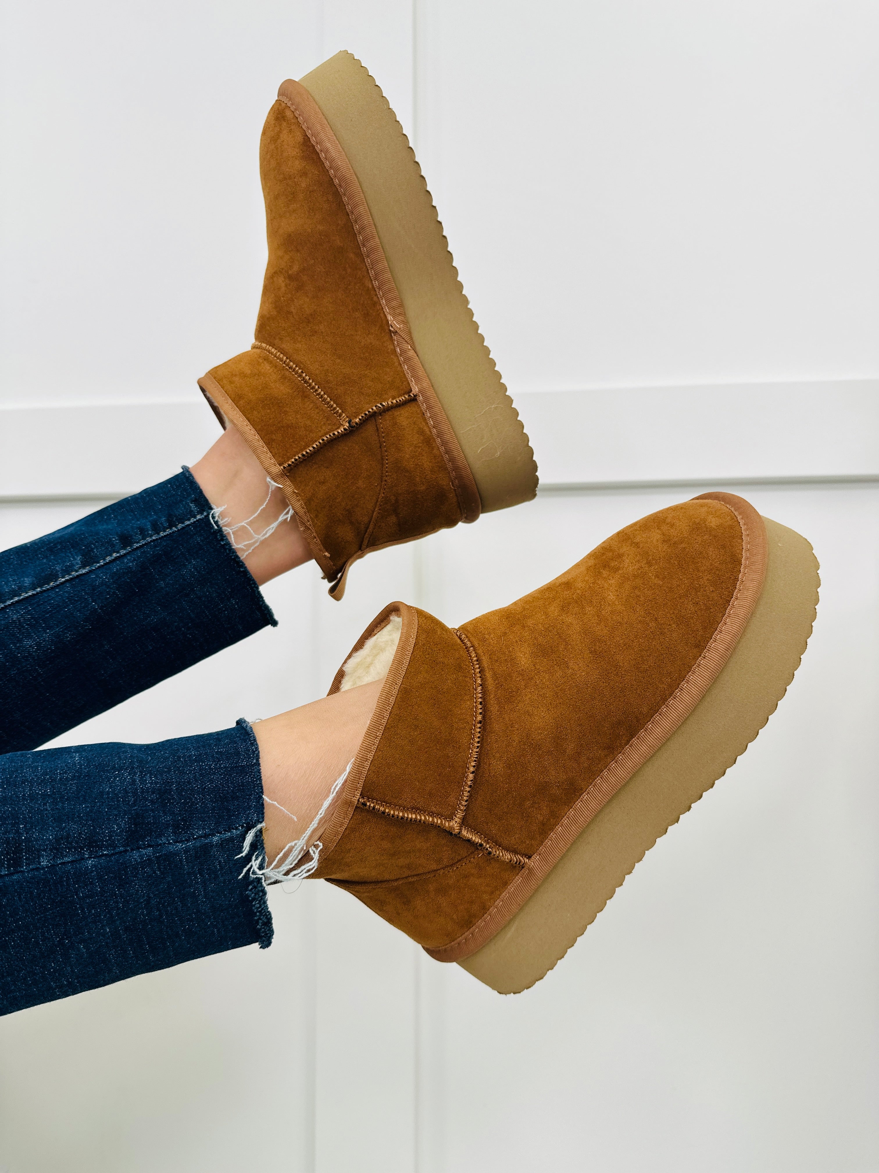 Toasty Terrain Booties In Tobacco Faux Suede