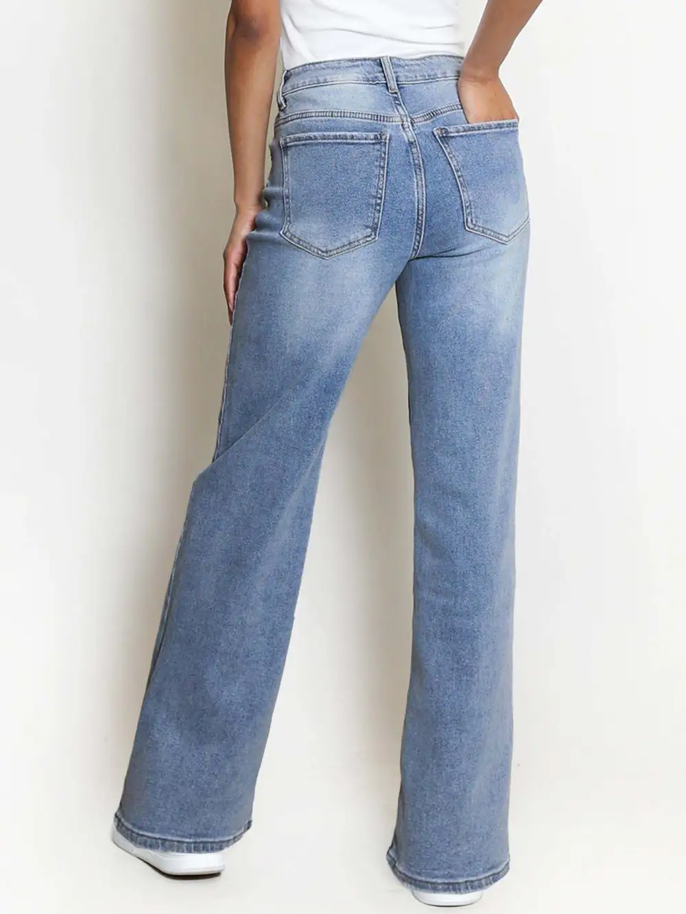 Casual Mid-Rise Denim Multi-Pocket Wide Leg Jeans