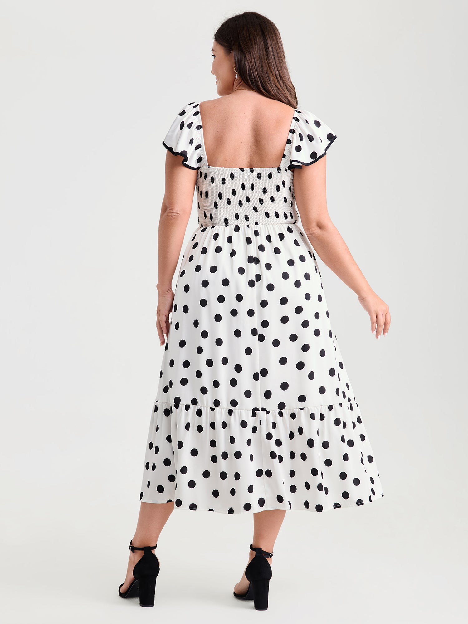 Charming Polka Dots Twist Front Midi Dress