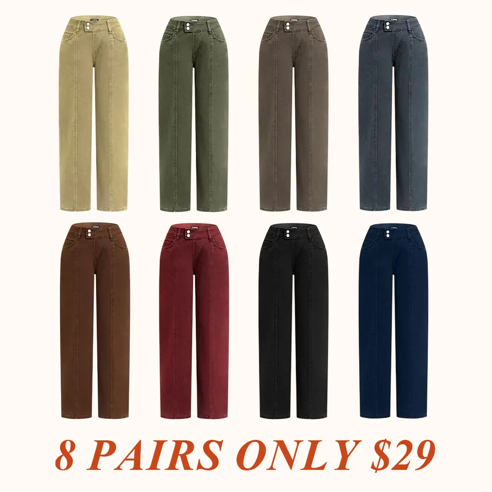 Mid Rise Straight Leg Butt Hugging Pants Women's Stretchy Fabric Multicolor Flattering