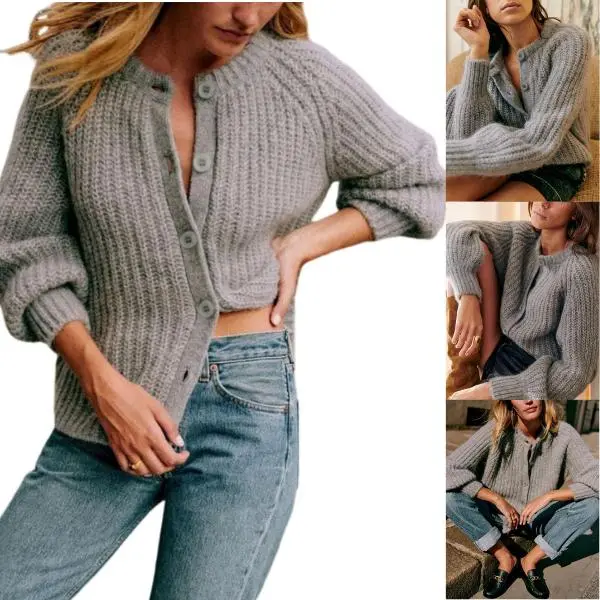Women's Crewneck Button Down Cardigan Sweater