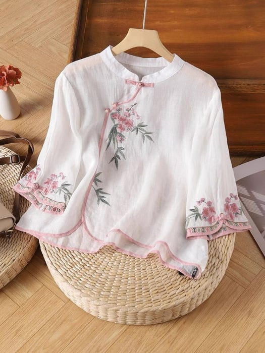 Women Embroidered Cotton Linen Tops- Fast Shipping